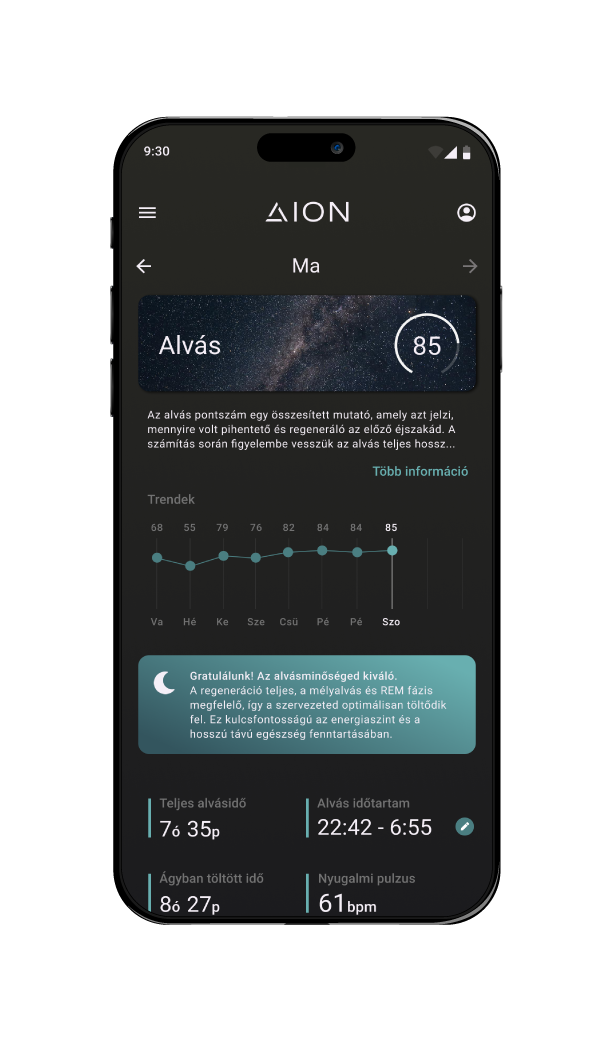 AION alkalmazás képernyő